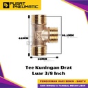 3/8" Male Thread Tee Fitting Connector 3 Way Brass Nipple Tee Drat Luar Kuningan Size 3/8 x 3/8 x 3/8 Inch
