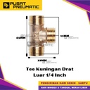 1/4" Male Thread Tee Fitting Connector 3 Way Brass Nipple Tee Drat Luar Kuningan Size 1/4 x 1/4 x 1/4 Inch