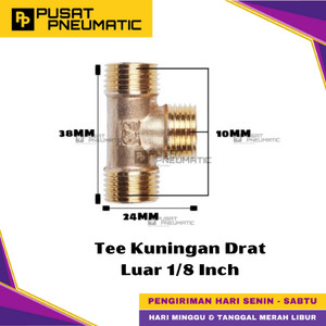 1/8" Male Thread Tee Fitting Connector 3 Way Brass Nipple Tee Drat Luar Kuningan Size 1/8 x 1/8 x 1/8 Inch
