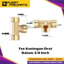 3/8" Female Thread Tee Fitting Connector 3 Way Brass Nipple Tee Drat Dalam Kuningan Size 3/8 x 3/8 x 3/8 Inch