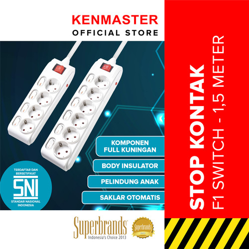 Kenmaster Stop Kontak F1-66 - 6 Lubang Switch Stopkontak Colokan Listrik Colokan