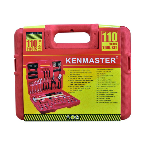 Kenmaster Tool Kit Set 110 pcs - RED / Kunci Sok Set / Kunci Peralatan / Toolkit Set / Tool Kit Perkakas / Tool Box / Toolbox - Kotak Peralatan