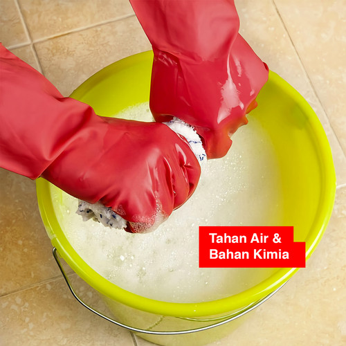 Kenmaster Sarung Tangan PVC Merah 16 Inch - Sarung Tangan PVC Tebal Sarung Tangan Karet PVC