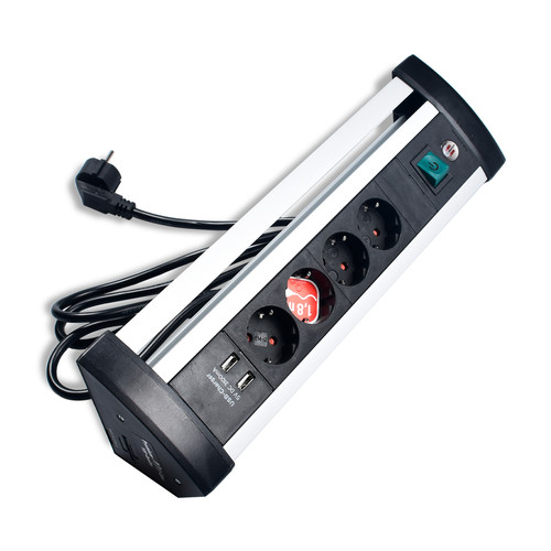 Brennenstuhl Stop Kontak 4 Lubang + 2 Lubang USB Alu Office Line 1,8 Meter Hitam / Stopkontak / Colokan Listrik / Terminal Listrik / Kabel Sambung / Colokan Sambung