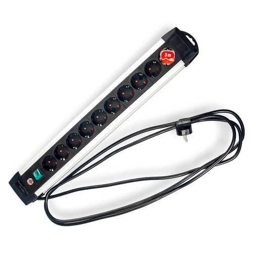 Brennenstuhl Stop Kontak 10 Lubang Premium Alu Line Switch 3 Meter Black / Stopkontak / Colokan Listrik / Terminal Listrik / Kabel Sambung / Colokan Sambung