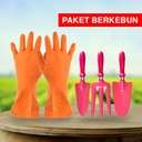 Kenmaster Paket Berkebun - Sarung Tangan Karet Orange L + Garden Tools / Alat Berkebun 1 Set / Alat Berkebun Set