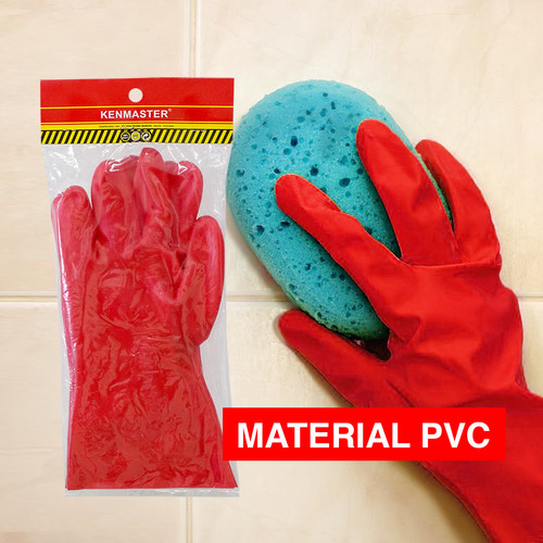 Kenmaster Sarung Tangan PVC Merah 14 Inch - Sarung Tangan PVC Tebal Sarung Tangan Karet PVC