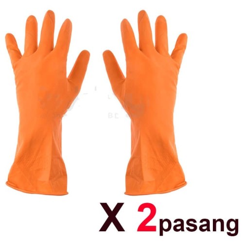Kenmaster Sarung Tangan Karet Orange L (2 pasang) - Sarung Tangan Cuci Piring Household Rubber Gloves Sarung Tangan Latex