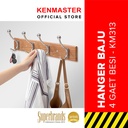 Kenmaster Hanger Kayu 4pc Hooks KM-313 - Gantungan 4 pcs besi