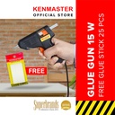 Kenmaster Glue Gun Lem tembak 15 W + 25 Pcs Lem stick kecil 12pcs