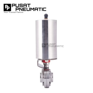 1 1/2" Pneumatic Butterfly Valve Sanitary Foodgrade Stainless Steel SS 316L Welded Connection Set Actuator Vertical Single Acting Size 1 1/2 Inch