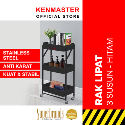 Kenmaster Rak Lipat 3 Susun KM-BWP8 / Rak Dapur Roda Lipat - Hitam