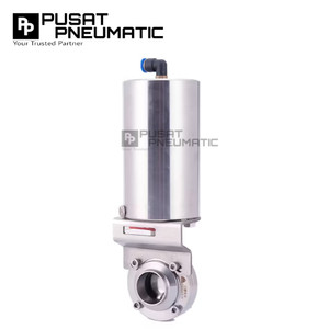1 1/2" Pneumatic Butterfly Valve Sanitary Foodgrade Stainless Steel SS 316L Welded Connection Set Actuator Vertical Single Acting Size 1 1/2 Inch