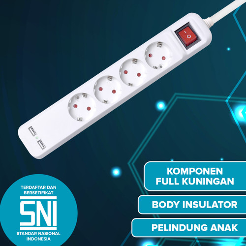 Kenmaster Stop Kontak 4 Lubang + Colokan 2 Lubang USB Stopkontak Colokan Listrik Colokan