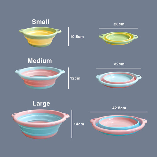 Baskom Lipat Serbaguna Set of 3 Pcs / Baskom Silikon / Baskom Lipat Silikon / Baskom Portable / Baskom Lipat Portable / Folding Basin Portable - Uk. S, M, L