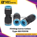 QS-10 One Touch Fitting Union Lurus Slip Lock Socket Push In Connector Nipple Nepel Selang 10mm x 10mm FESTO