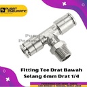 MPB 06-02 Fitting Tee Metal Drat Bawah Slip Lock Selang 6mm Drat 1/4