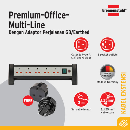 Stop Kontak Kabel Extension Terminal Listrik 5 Lubang Brennenstuhl Universal Premium Office Multi Line 5 Socket 3m / Colokan Listrik Universal Kabel 3 Meter untuk Desktop Meja Ruang Meeting - 1156057415