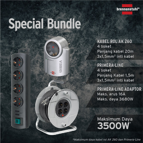 Brennenstuhl Special Bundle: Kabel Rol + Kabel Ekstension Anti Petir