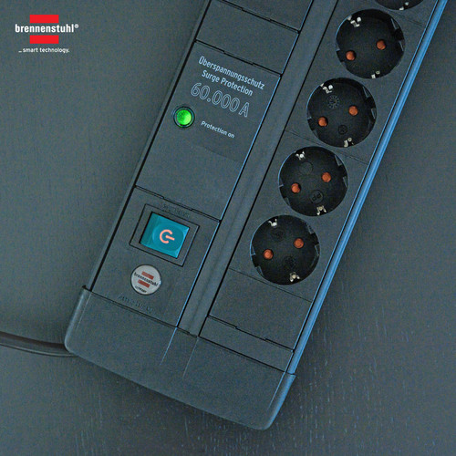 Stop Kontak Kabel Extension Terminal Listrik 8 Lubang Brennenstuhl Premium Line 60.000A extension lead with surge protection (anti petir) 8 socket Hitam 3m / Colokan Listrik Kabel Ekstensi 3 Meter - 1256000678
