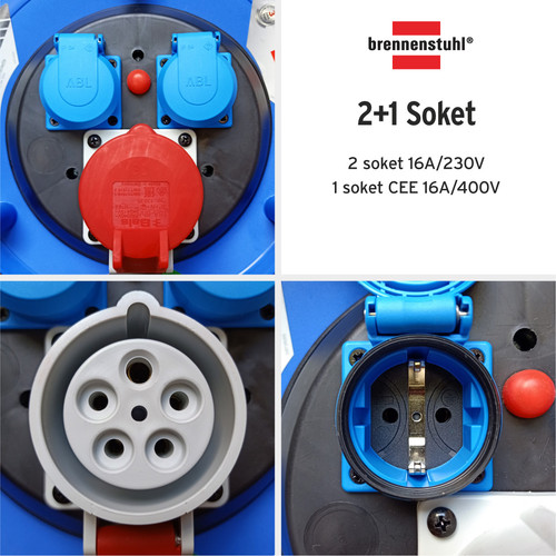 Kabel Rol 3 Lubang Brennenstuhl Cable Reel Garant 25m 3 Socket CEE 1 IP44 / Colokan Terminal Listrik dengan Kabel Gulung 25 Meter - 1182770 Red