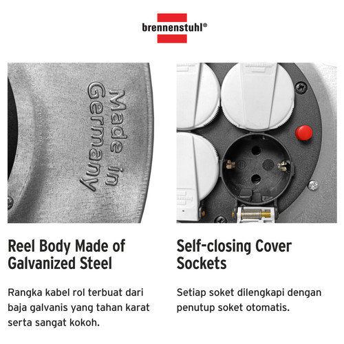 Kabel Rol 4 Lubang Brennenstuhl Cable Reel Garant S 4 Export 50m / Colokan Listrik 4 Socket dengan Kabel Gulung 50 Meter - 1195066