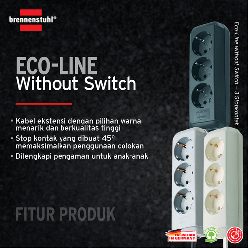 Brennenstuhl Eco-Line Stop Kontak 3-soket Putih 1.5m - 9123020012