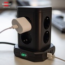 Stop Kontak Kabel Ekstensi Colokan Terminal Listrik 8 Lubang Brennenstuhl Tower 8 Socket 4 USB 4 Arah 2m Hitam dengan switch