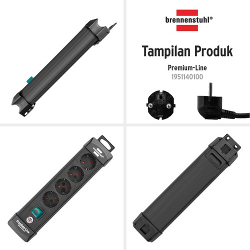Brennenstuhl Premium-Line 4-Soket Black Stop Kontak - 1951140100/15085