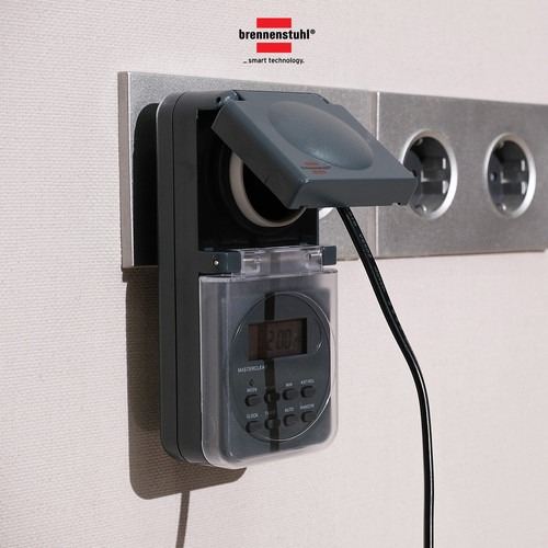 Stop Kontak Timer Terminal Colokan Listrik 1 Lubang Brennenstuhl Digital 7 Day Weekly Timer IP44 - Timer Digital Outdoor 1506706