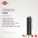 Stop Kontak Kabel Extension Terminal Listrik 4 Lubang Primera Line extension 4 Socket Hitam 1,5m / Colokan Listrik Kabel Ekstensi 1.5 Meter dengan Switch On Off - 1153300124
