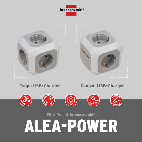 Stop Kontak Kabel Ekstensi Terminal Listrik 4 Lubang Brennenstuhl ALEA Power USB 4 Socket 1.4m / Colokan Listrik dengan Kabel 1.4 Meter - 1150100