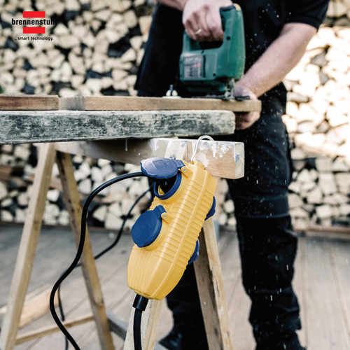 Stop Kontak Kabel Extension Terminal Listrik 4 Lubang Brennenstuhl RCD Cable 4 Socket IP54 Powerblock 10m / Colokan Listrik Kabel Ekstensi 10 Meter dengan Switch - 1168730010