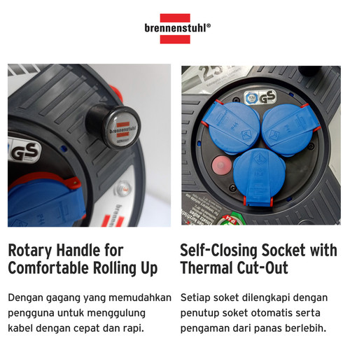 Kabel Rol 3 Lubang Brennenstuhl Cable Reel Garant IP44 25m / Colokan Listrik 3 Socket dengan Kabel Gulung 25 Meter - 1219850