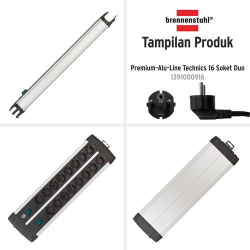 Stop Kontak Kabel Extension Terminal Listrik 16 Lubang Brennenstuhl Premium Alu Line Technics 16 Socket 3m Duo / Colokan Listrik Kabel Ekstensi 3 Meter dengan switch On Off -1391000916