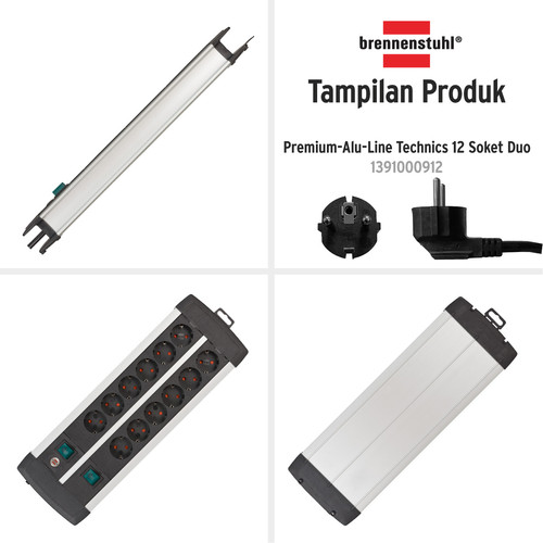 Stop Kontak Kabel Extension Terminal Listrik 12 Lubang Brennenstuhl Premium Alu Line Technics 12 Socket Duo / Colokan Listrik Kabel Ekstensi 3 Meter dengan switch On Off -1391000912