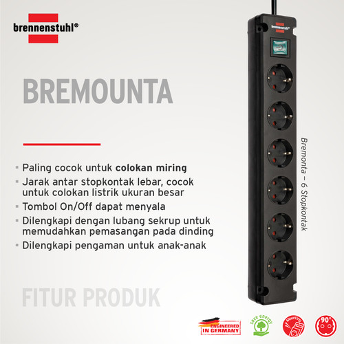 Stop Kontak Kabel Extension Terminal Colokan Listrik 6 Lubang Brennenstuhl Bremounta dengan kabel 3m dan Switch  1150650316
