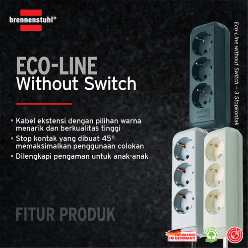Clerance - Brennenstuhl Eco-Line Stop Kontak 3-soket 1.5m - 9123020018