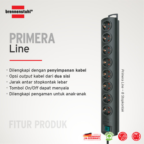 Primera-Line extension socket 8-way black 2m 1153300128-1508533