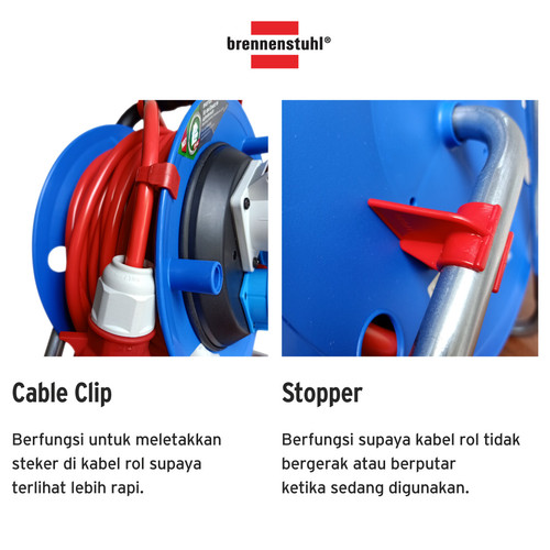 Kabel Rol 3 Lubang Brennenstuhl Cable Reel Garant 25m 3 Socket CEE 1 IP44 / Colokan Terminal Listrik dengan Kabel Gulung 25 Meter - 1182770 Red
