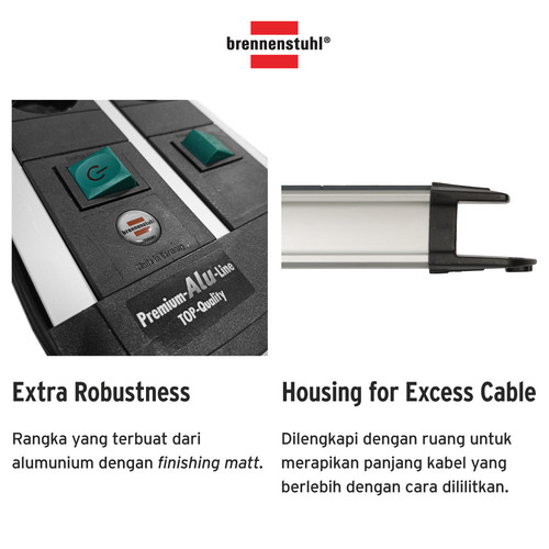 Stop Kontak Kabel Extension Terminal Listrik 12 Lubang Brennenstuhl Premium Alu Line Technics 12 Socket Duo / Colokan Listrik Kabel Ekstensi 3 Meter dengan switch On Off -1391000912