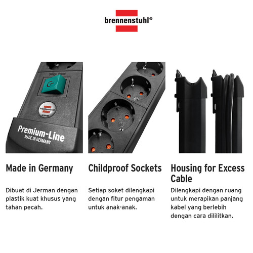 Stop Kontak Kabel Extension Terminal Listrik 4 Lubang Brennenstuhl Premium Line 4 Socket 1.8m Hitam / Colokan Listrik Kabel Ekstensi 1.8 Meter dengan switch On Off - 1951140100