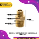 DOUBLE NEPEL REDUCE 3/8" Ke 1/4" drat Male(cowo) Male(cowo) Kuningan