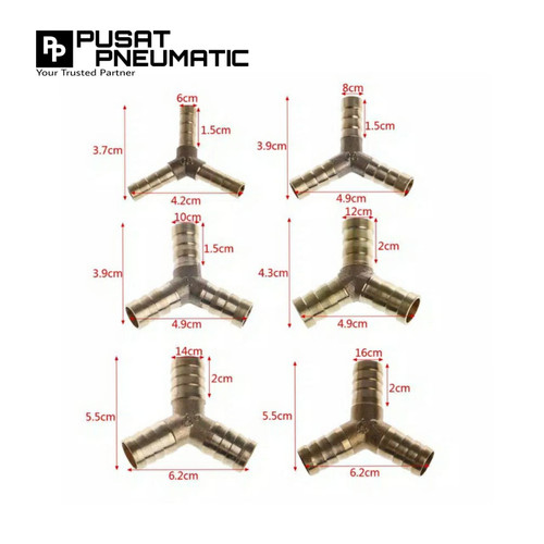 Nepel Selang Y / Hose nipple Y 1/4" Kuningan