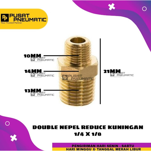 Double Nepel Kuningan Drat 1/8" x 1/4"