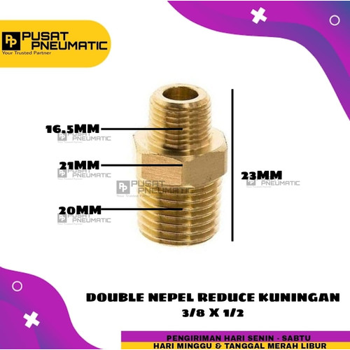 DOUBLE NEPEL REDUCE 1/2 ke 3/8 DRAT MALE(cowo) MALE(Cowo) KUNINGAN