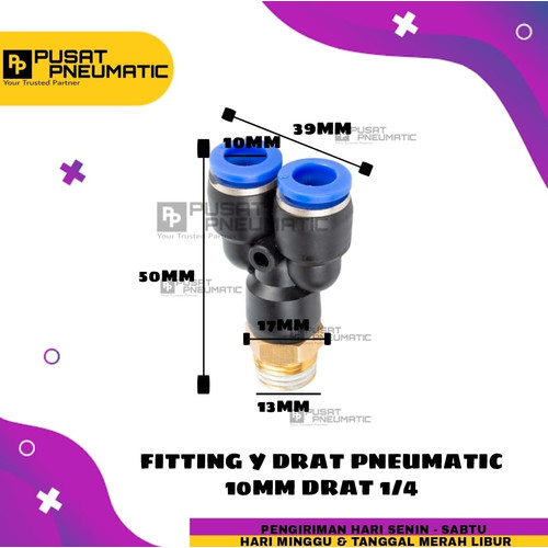 FITTING Y DRAT 2 TUBE UKURAN 10 MM DRAT UKRAN 1/4"(12MM)