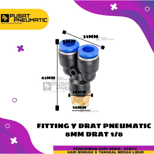 FITTING Y DRAT 2 TUBE UKURAN 8 MM DRAT UKRAN 1/8"(10MM)