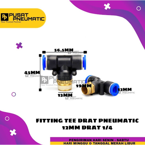 FITTING TEE(EPB) KIRI KANAN TUBE 12 MM Drat 1/4"(12mm)