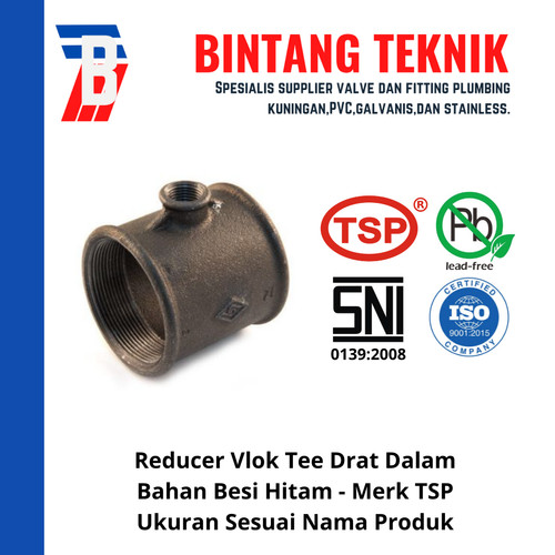 Redcuer Vlok Tee 3/4" x 3/4"x 1/2" Besi Hitam TSP